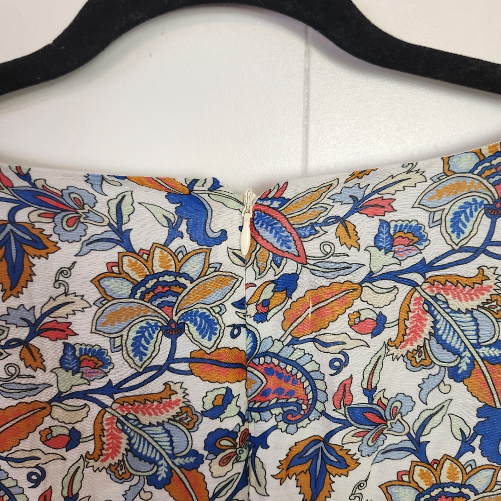 Boden Linen Blend Midi Dress Puff Sleeve A-Line Floral Boho Print V-Neck Size 14 - Picture 11 of 16